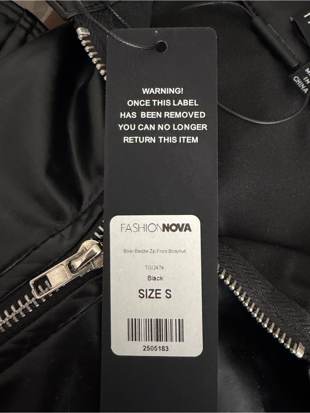 Fashion Nova Black Faux Leather Zip-Up Long Sleeve Bodysuit - Picture 2 of 2